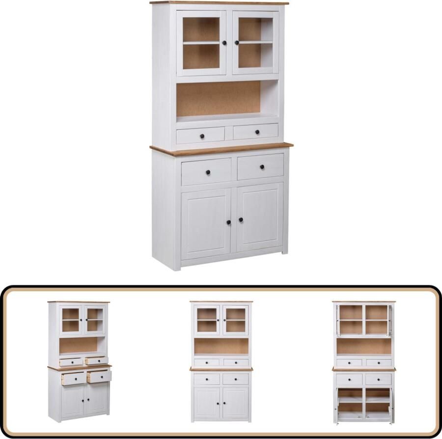 The Living Store Hoge kast Panama Range 93x40 5x180 cm massief grenenhout wit Hoge Kast Grenoble Houtsoort Vintage Kast Landelijk Interieur Woonkamer Kast
