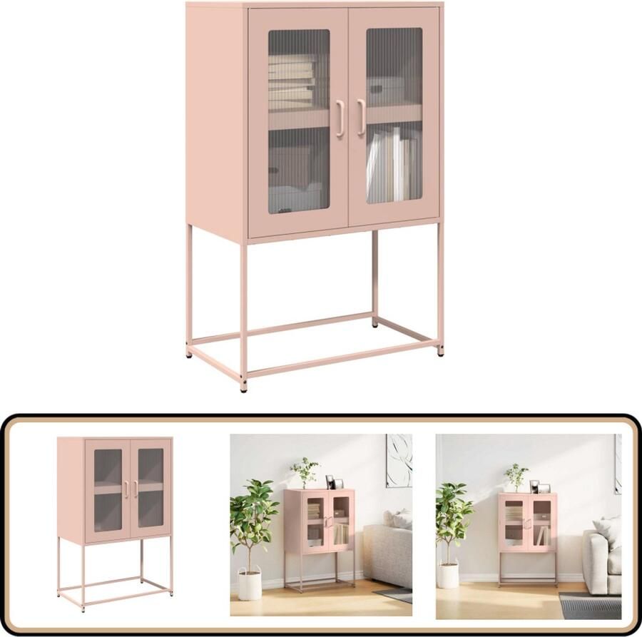 VidaXL Hoge kast Roze Staal 68x39x107 cm Hoge Kast Roestvrijstalen Kast Opbergkast Keukenopstelling Kasten Set