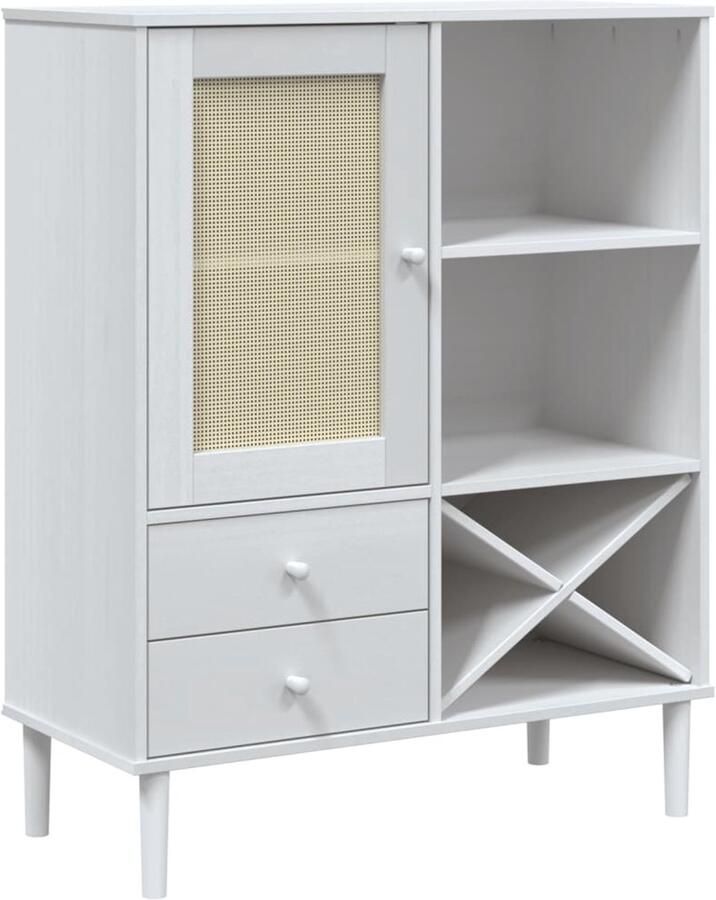 VidaXL Hoge kast SENJA 90x40x112 cm Wit Rattan Look Hoge Kast Houten Kast Grenenhout Kast Opbergkast Tv Kast