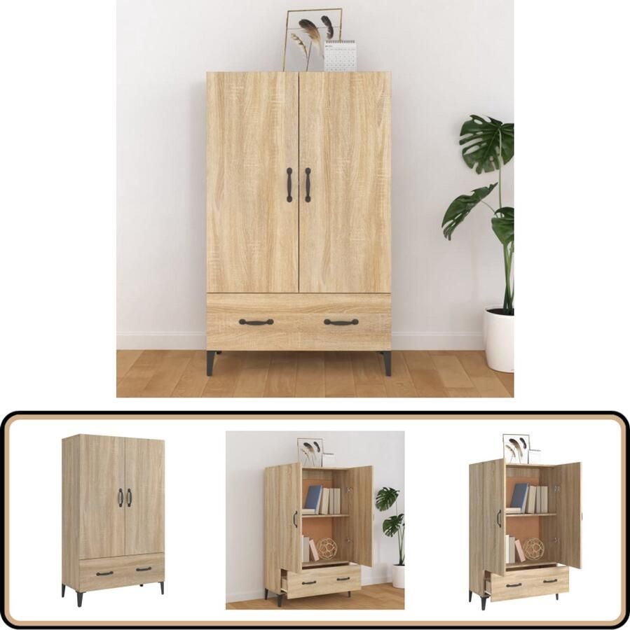 The Living Store Hoge kast 70x31x115 cm bewerkt hout sonoma eikenkleurig Hoge Kast Met Laden Sonoma Eiken Bewerkt Hout Opbergkast