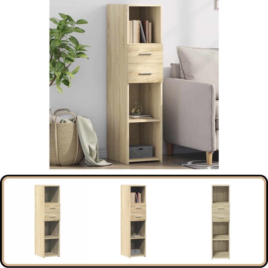 The Living Store Hoge kast 30x42 5x124 cm bewerkt hout sonoma eikenkleurig Opbergkast Houten Kast Scandinavisch Design Woonkamer Kast Keuken Kast