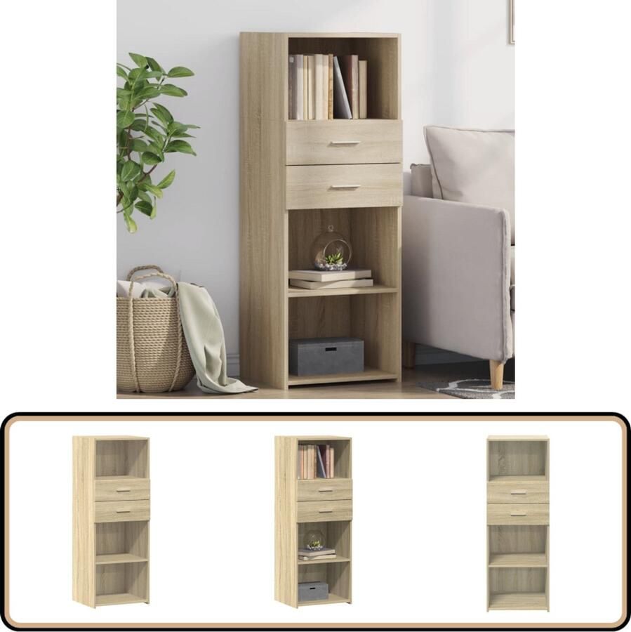 The Living Store Hoge kast 45x42 5x124 cm bewerkt hout sonoma eikenkleurig Hoge Kast Eiken Kast Houten Kast Opslagoplossing Woonkamer Kast