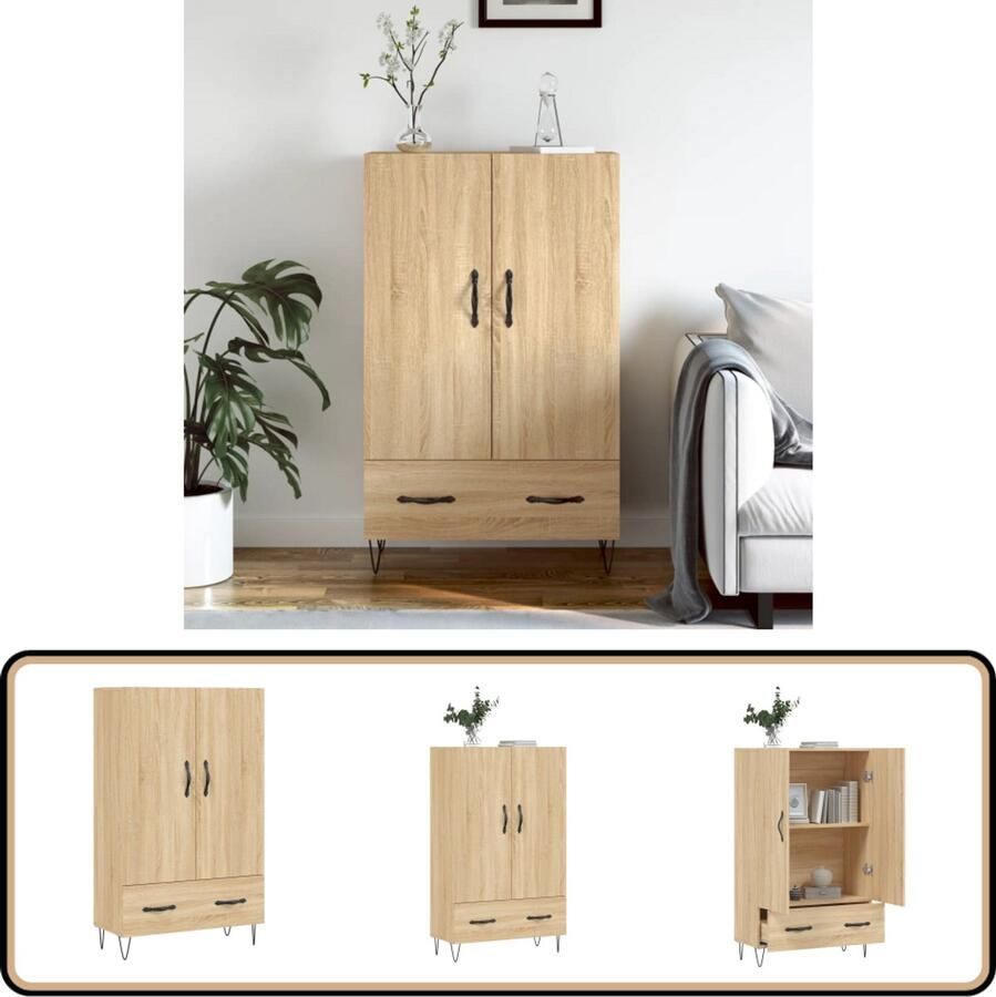 VidaXL Hoge Kast Sonoma Eiken 69 5x31x115 cm Hoge Kast Dressoir Buffetkast Opbergkast Houten Kast