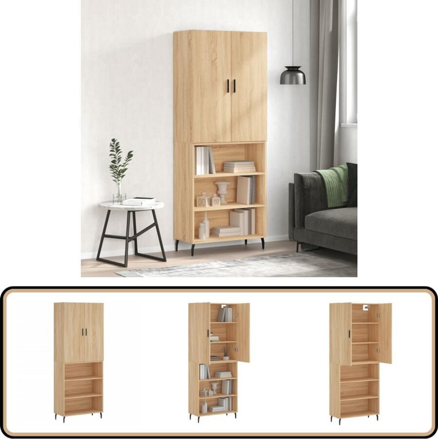 VidaXL Hoge kast Sonoma eiken 69 5x34x180 cm Hoge Kast Boekenkast Opbergkast Sonome Eiken Houten Kast - Foto 2
