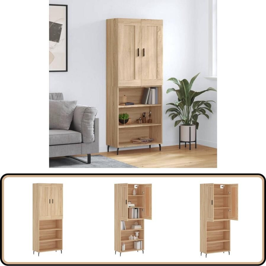 VidaXL Hoge Kast Sonoma Eiken 69 5x34x180 cm Hoge Kast Dressoir Buffetkast Opbergkast Houten Kast