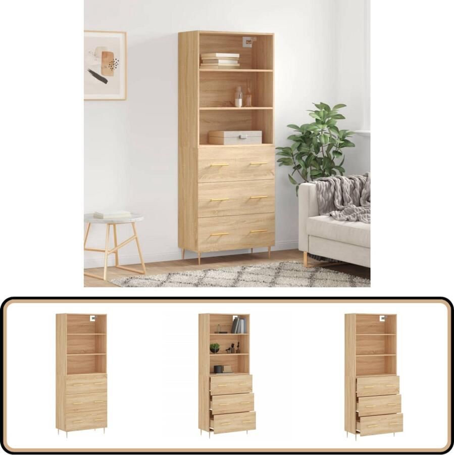 VidaXL Hoge Kast Sonoma Eiken 69 5x34x180 cm Hoge Kast Houten Kast Dressoir Buffetkast Opslagruimte - Foto 2