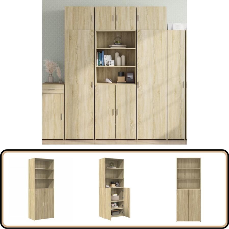 The Living Store Hoge kast 70x42 5x185 cm bewerkt hout sonoma eikenkleurig Hoge Kast Houten Kast Sonora Eiken Opbergkast Salontafel - Foto 2