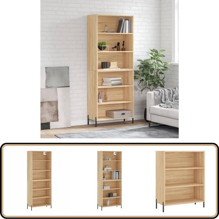 VidaXL Hoge Kast Sonoma Eikenkleurig 69 5x32 5x180 cm Hoge Kast Dressoir Opbergkast Houten Kast Sonomane Eiken - Foto 3
