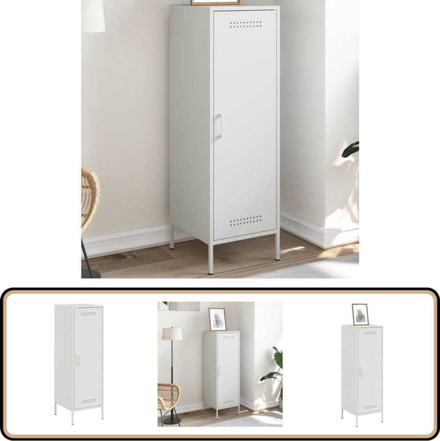 VidaXL Hoge kast Staal 36x39x113 cm Wit Opbergkast Industrieel Design Metalen Kast Staalkast Hoge Kast - Foto 2