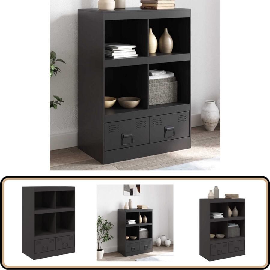 VidaXL Hoge kast Staal 67x39x95 cm Zwart Hoge Kast Koudgewalst Staal Zwarte Kast Opbergkast Designkast