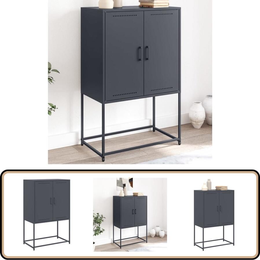 VidaXL Hoge kast Staal 68 5x38 5x107 cm Antraciet Hoge Kast Industrieel Design Opbergkast Metalen Kast Staalkast