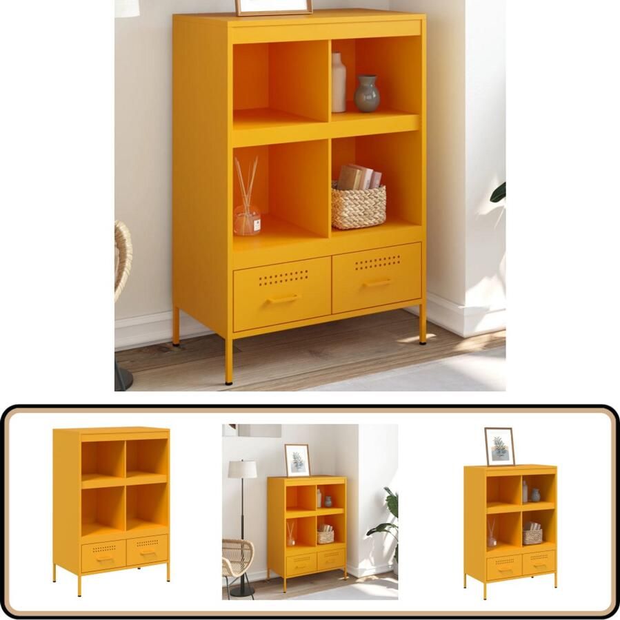 VidaXL Hoge kast Staal 68x39x101 5 cm Mosterdgeel Industriële Kast Hoogslaapkast Vintage Kast Metaalkast Opbergkast - Foto 2