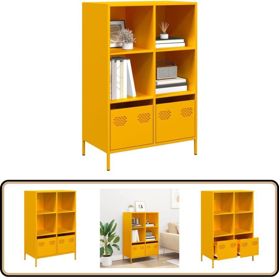 VidaXL Hoge kast Staal 68x39x103 5 cm Mosterdgeel Hoge Kast Metalen Kast Boekenkast Opslagoplossing Mustard Yellow Furniture