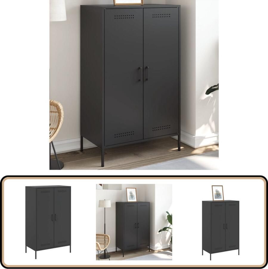 VidaXL Hoge kast Staal 68x39x113 cm Zwart Industriele Kast Metalen Kast Opbergkast Zwarte Kast Woonkamer Kast