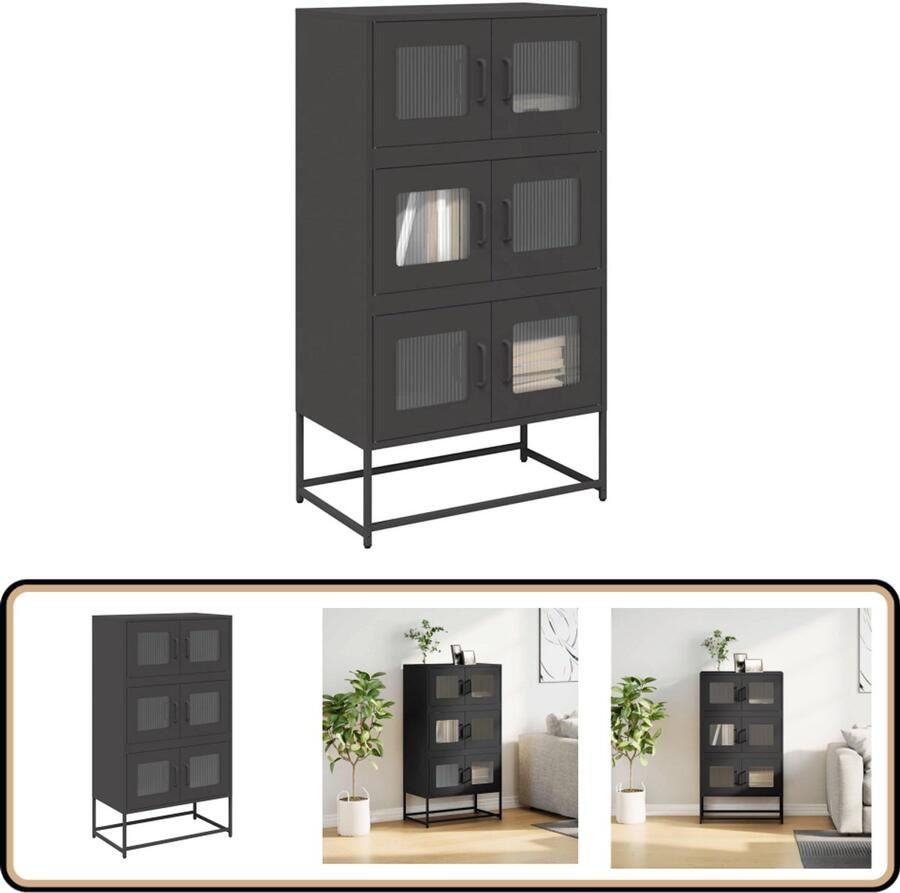 VidaXL Hoge kast Staal 68x39x123 cm Zwart Hoge Kast Opbergkast Metalen Kast Zwarte Kast Keukenopslag