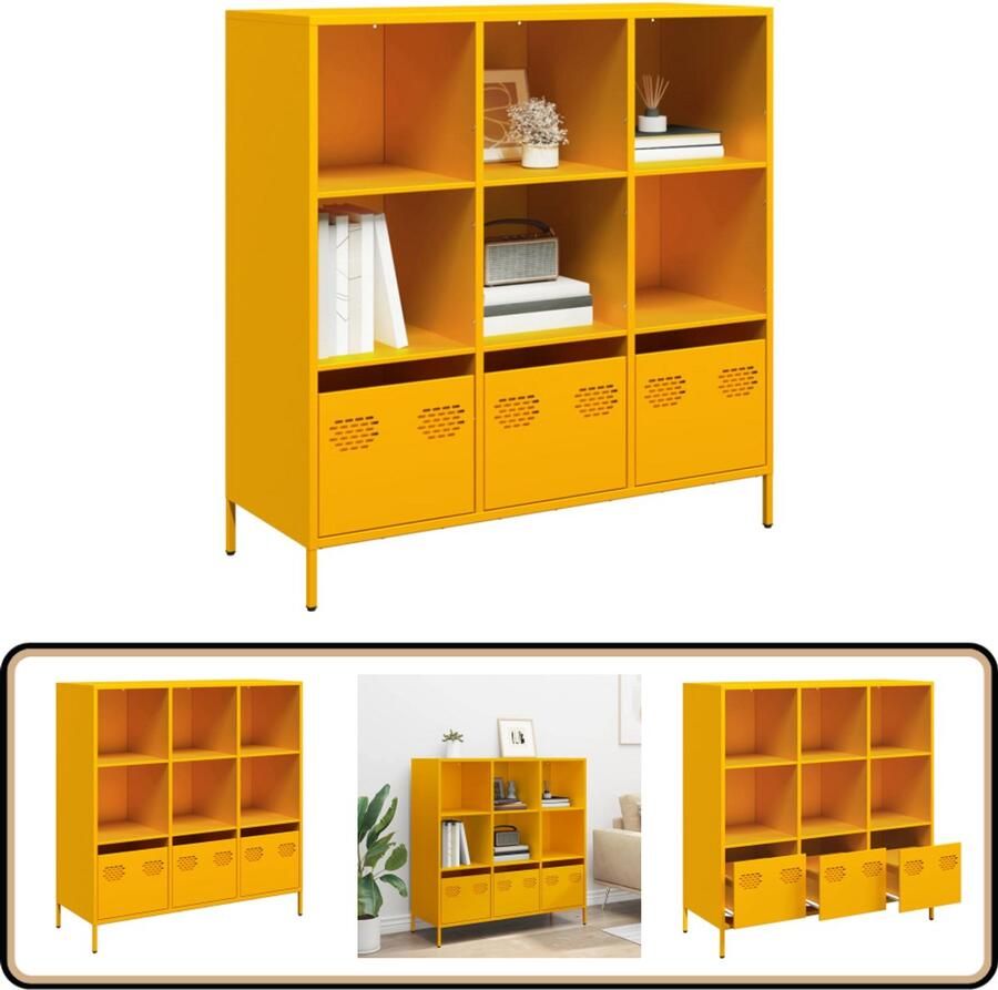 VidaXL Hoge kast Staal Mosterdgeel 6 vakken Hoge Kast Metalen Kast Opslagkast Boekenkast Mustard Yellow Furniture