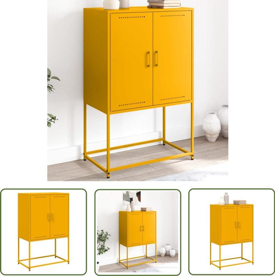 The Living Store Hoge kast 68 5x38 5x107 cm staal mosterdgeel Hoge Kast Industriële Stijl Robuust Staal Opbergkast Mustard Geel