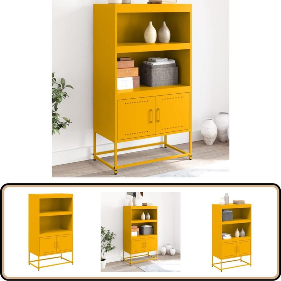 The Living Store Hoge kast 68 5x38 5x123 5 cm staal mosterdgeel Opbergkast Industrieel Design Metalen Kast Mustard Geel Vintage Kast