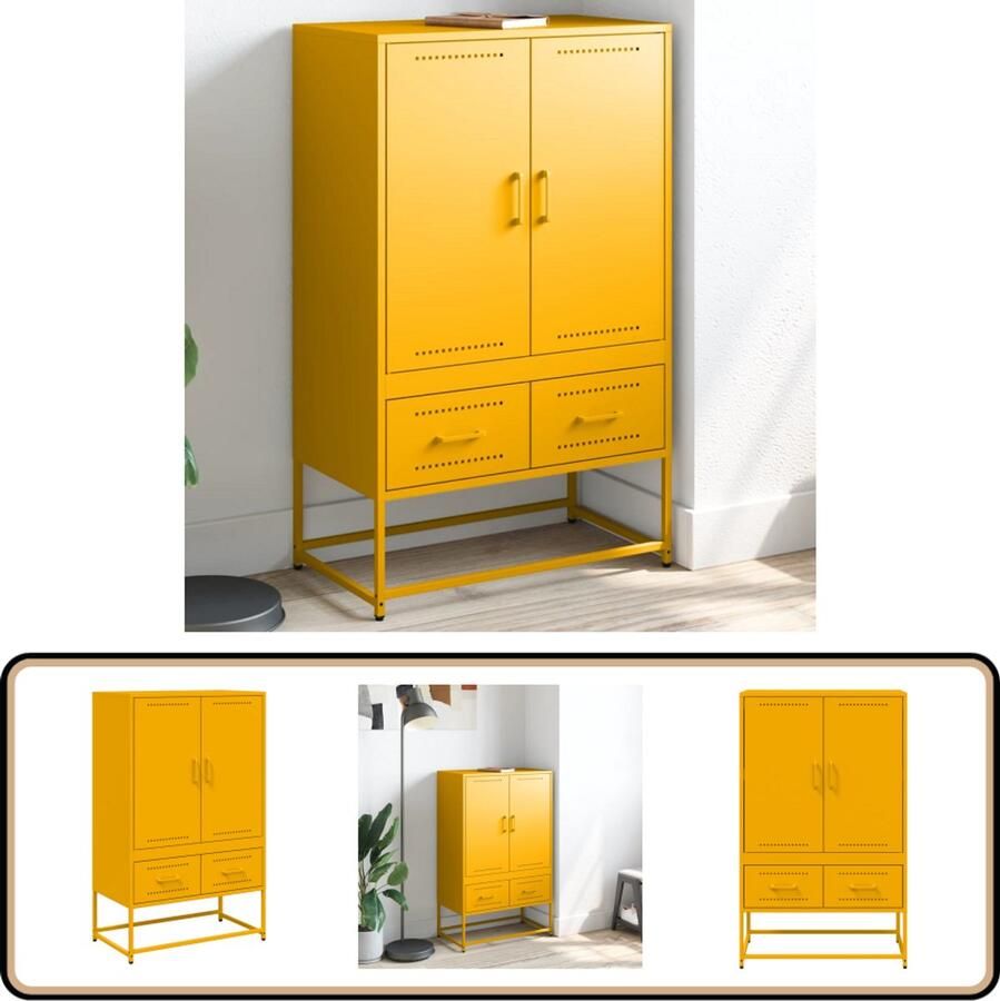 VidaXL Hoge Kast Staal Mosterdgeel 68x39x111 5 cm Hoge Kast Staalkast Opbergkast Mustard Yellow Furniture Vintage Style Kast - Foto 2