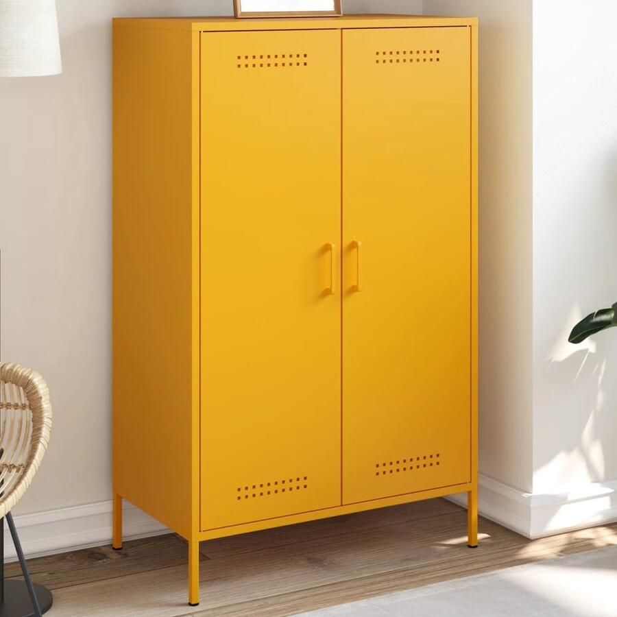 VidaXL Hoge kast Staal Mosterdgeel 68x39x113 cm Industriële Kast Hoogslaapkast Metalen Kast Opbergkast Mustard Yellow Furniture - Foto 2