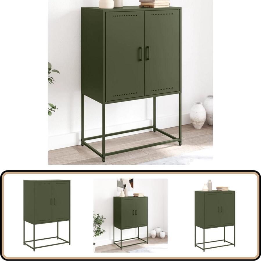 VidaXL Hoge kast Staal Olijfgroen 68 5x38 5x107 cm Industriële Kast Metalen Kast Opbergkast Hoogste Kast Olijfgroene Kast