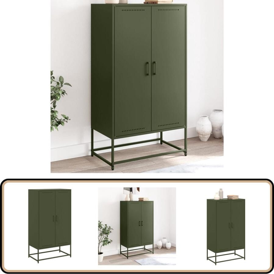 VidaXL Hoge kast Staal Olijfgroen 68 5x38 5x123 5 cm Hoge Kast Industrieel Design Metalen Kast Opbergkast Woonkamer Meubilair