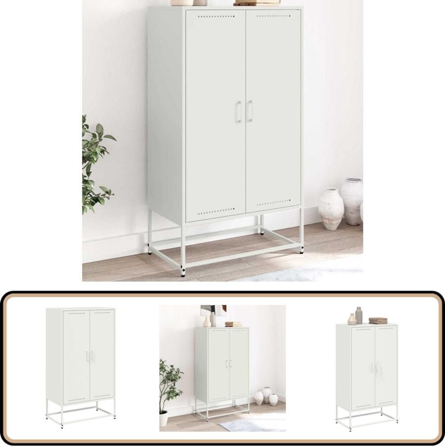 VidaXL Hoge kast Staal Wit 68 5x38 5x123 5 cm Industriële Kast Metalen Kast Opbergkast Witte Kast Hoge Kast