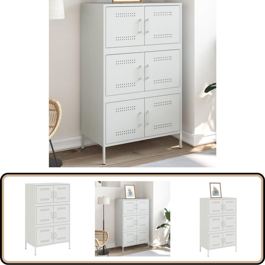 The Living Store Hoge kast 68x39x113 cm staal wit Hoge Kast Industrieel Design Metalen Kast Opslagoplossing Keukenopslag - Foto 2