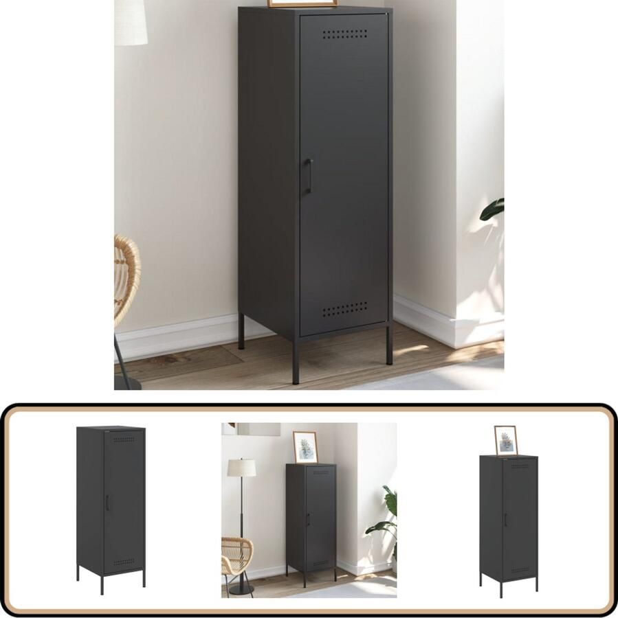 VidaXL Hoge kast Staal Zwart 36x39x113 cm Hoge Kast Industrieel Design Metalen Kast Zwarte Kast Opbergkast