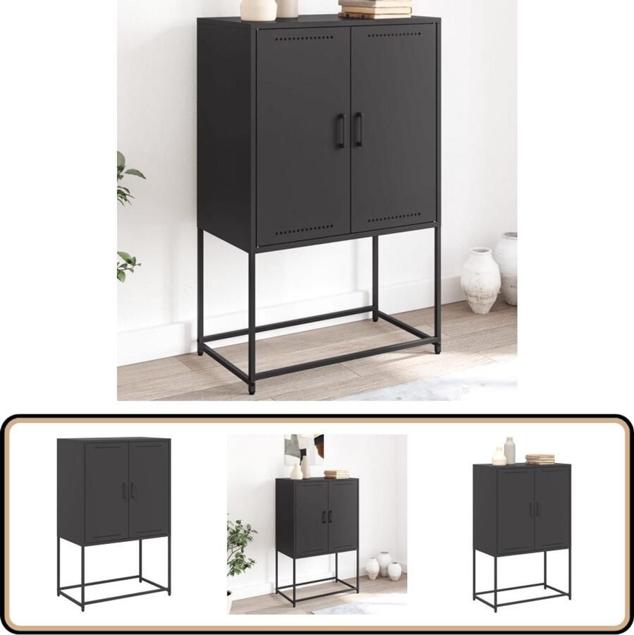 VidaXL Hoge kast Staal Zwart 68 5x38 5x107 cm Industriele Kast Metalen Kast Opbergkast Hoogslaapkast Hoge Kast - Foto 2