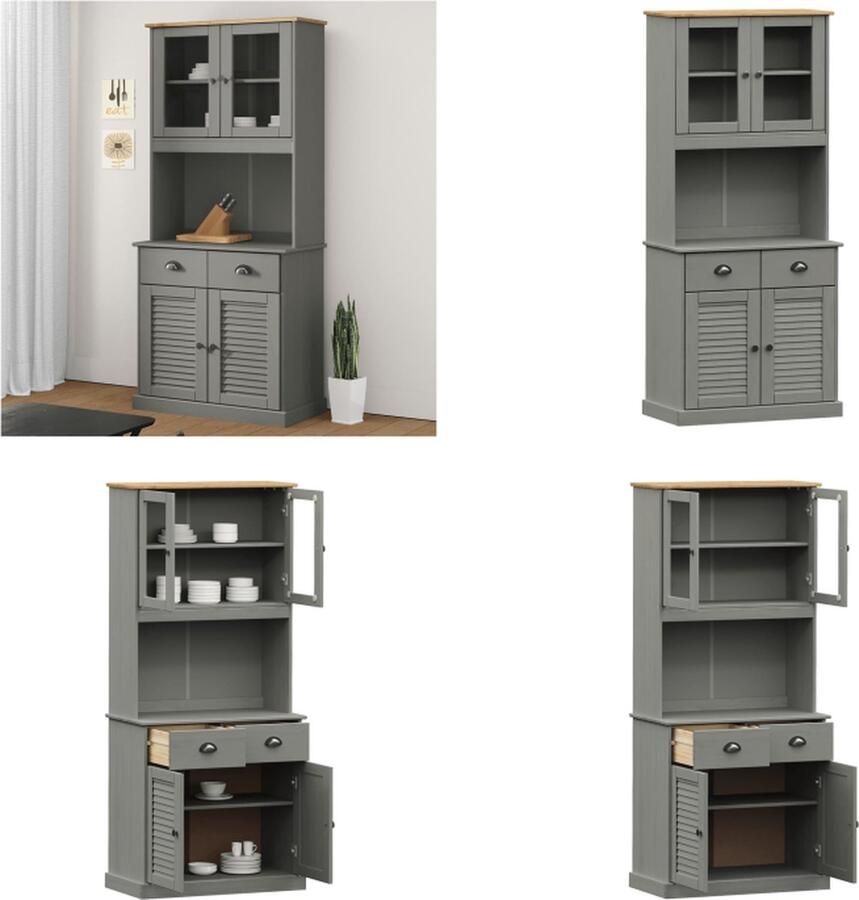 VidaXL Hoge kast VIGO 78x40x175 cm massief grenenhout grijs Hoge Kast Hoge Kasten Dressoir Buffetkast