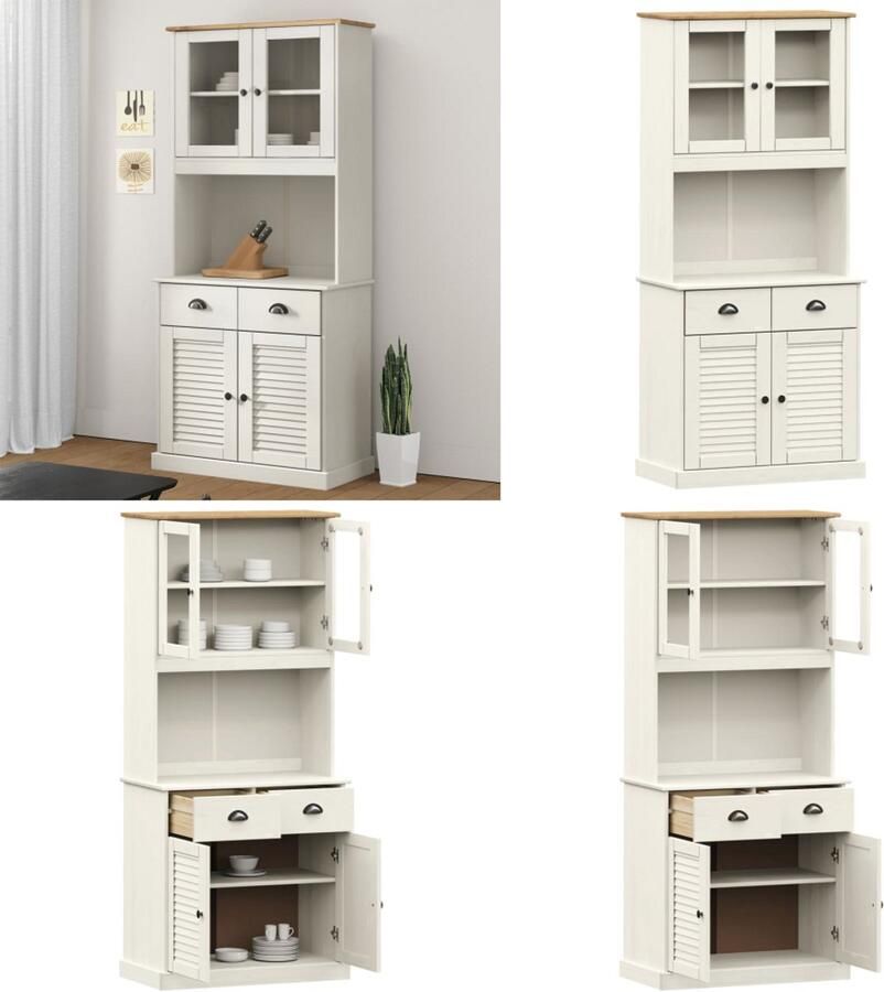 VidaXL Hoge kast VIGO 78x40x175 cm massief grenenhout wit Hoge Kast Hoge Kasten Dressoir Buffetkast