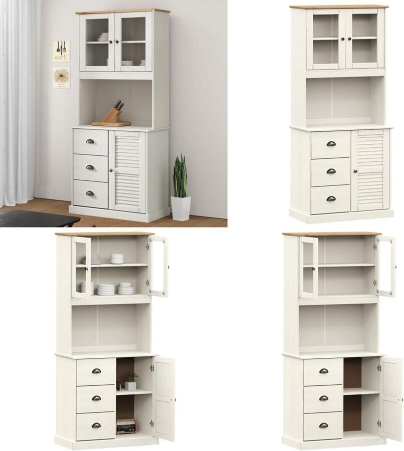 VidaXL Hoge kast VIGO 78x40x175 cm massief grenenhout wit Hoge Kast Hoge Kasten Dressoir Buffetkast