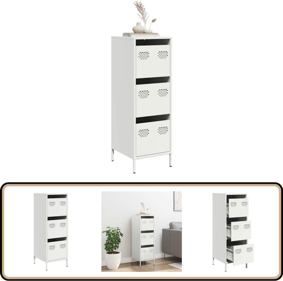 VidaXL Hoge kast Wit 3 lades Staal Hoge Kast Metalen Kast Opbergkast Keukenopslag Bureaulade - Foto 2