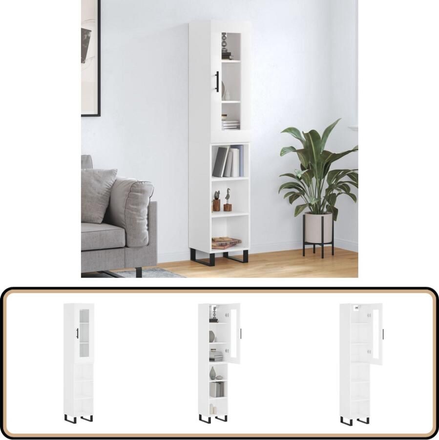 VidaXL Hoge Kast Wit 34 5x34x180 cm Bewerkt Hout Hoge Kast Boekenkast Opslagoplossing Woonkamerinrichting Slaapkamerinrichting