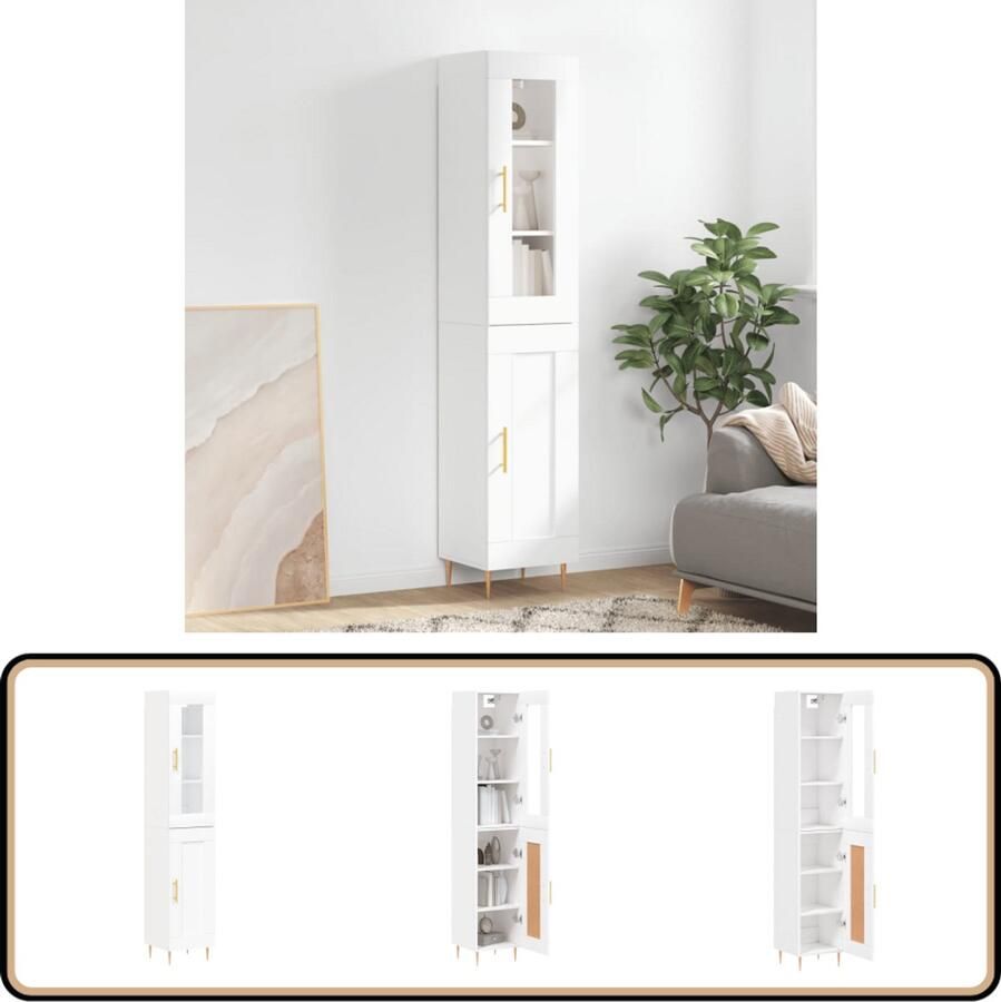 VidaXL Hoge kast Wit 34 5x34x180 cm Bewerkt hout Hoge Kast Dressoir Buffetkast Opbergkast Houten Kast - Foto 2