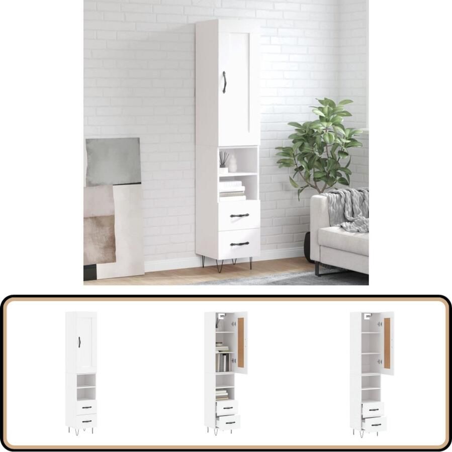 VidaXL Hoge Kast Wit 34 5x34x180 cm Bewerkt Hout Hoge Kast Houten Kast Wit Kast Opbergkast Living Room Furniture