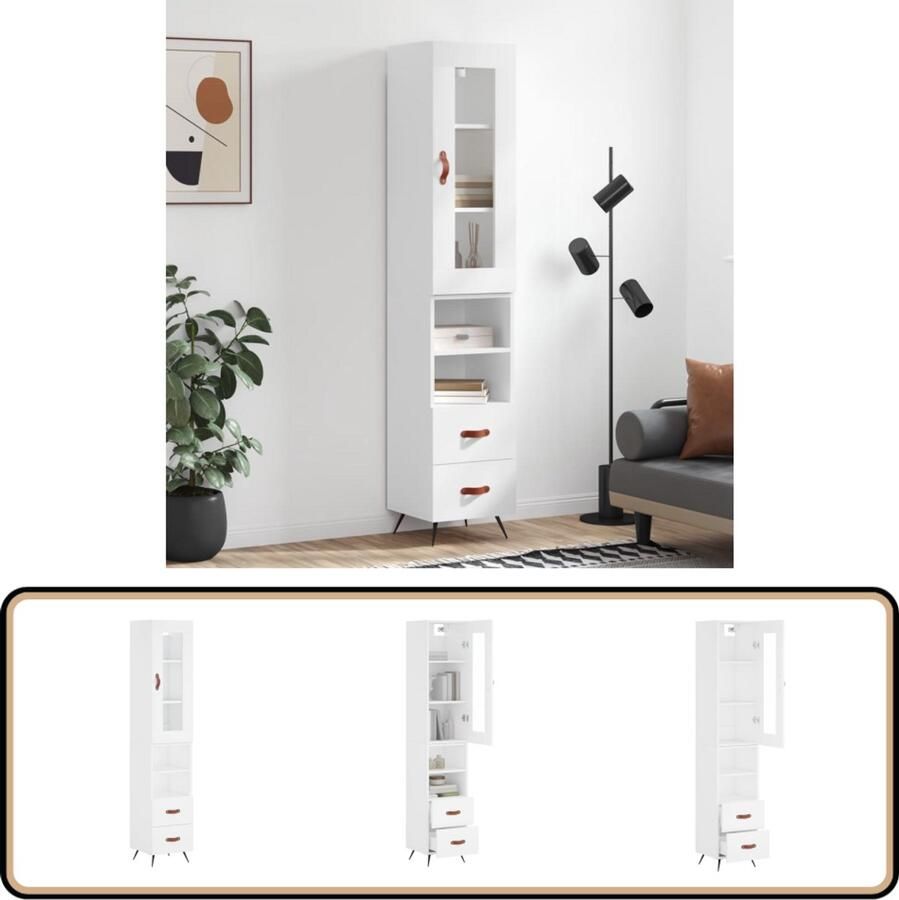 VidaXL Hoge kast Wit 34 5x34x180 cm Bewerkt hout Hoge Kast Opbergkast Witte Kast Houten Kast - Foto 3
