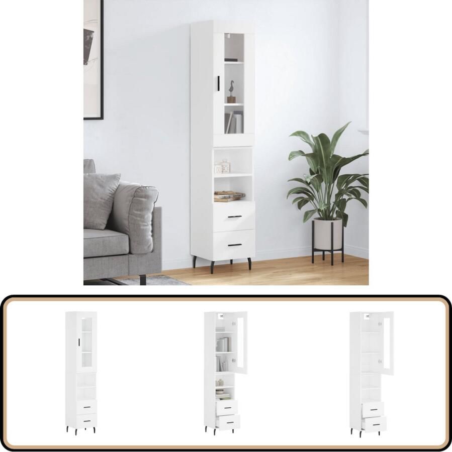 VidaXL Hoge kast Wit 34 5x34x180 cm Bewerkt hout Hoge Kast Opbergkast Witte Kast Houten Kast Woonkamer Decoratie - Foto 2