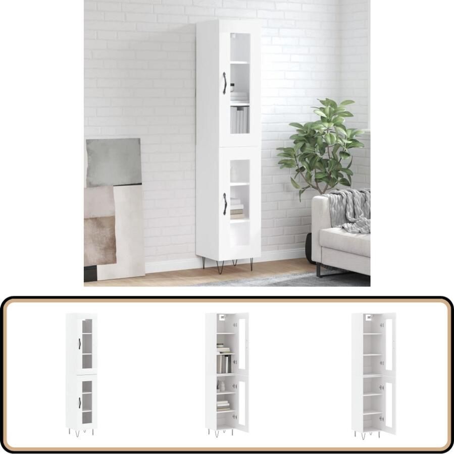 VidaXL Hoge kast Wit 34 5x34x180 cm Hout Hoge Kast Witte Kast Houten Kast Opbergkast Woonkamerkast - Foto 2