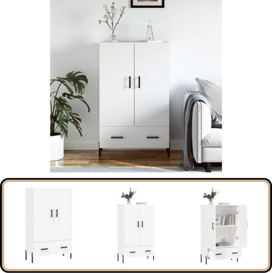 VidaXL Hoge Kast Wit 69 5x31x115 cm Hoge Kast Dressoir Kast Opslagoplossing Houten Kast - Foto 2