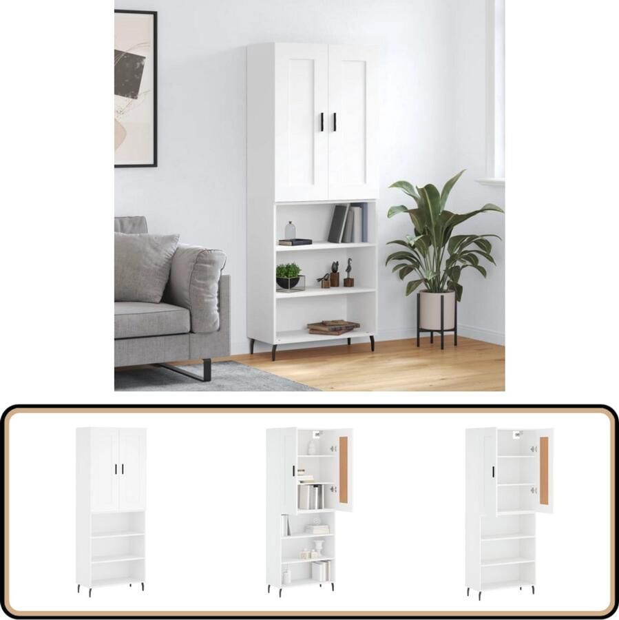 VidaXL Hoge Kast Wit 69 5x34x180 cm Bewerkt Hout Hoge Kast Opbergkast Boekenkast Dressoir Buffetkast