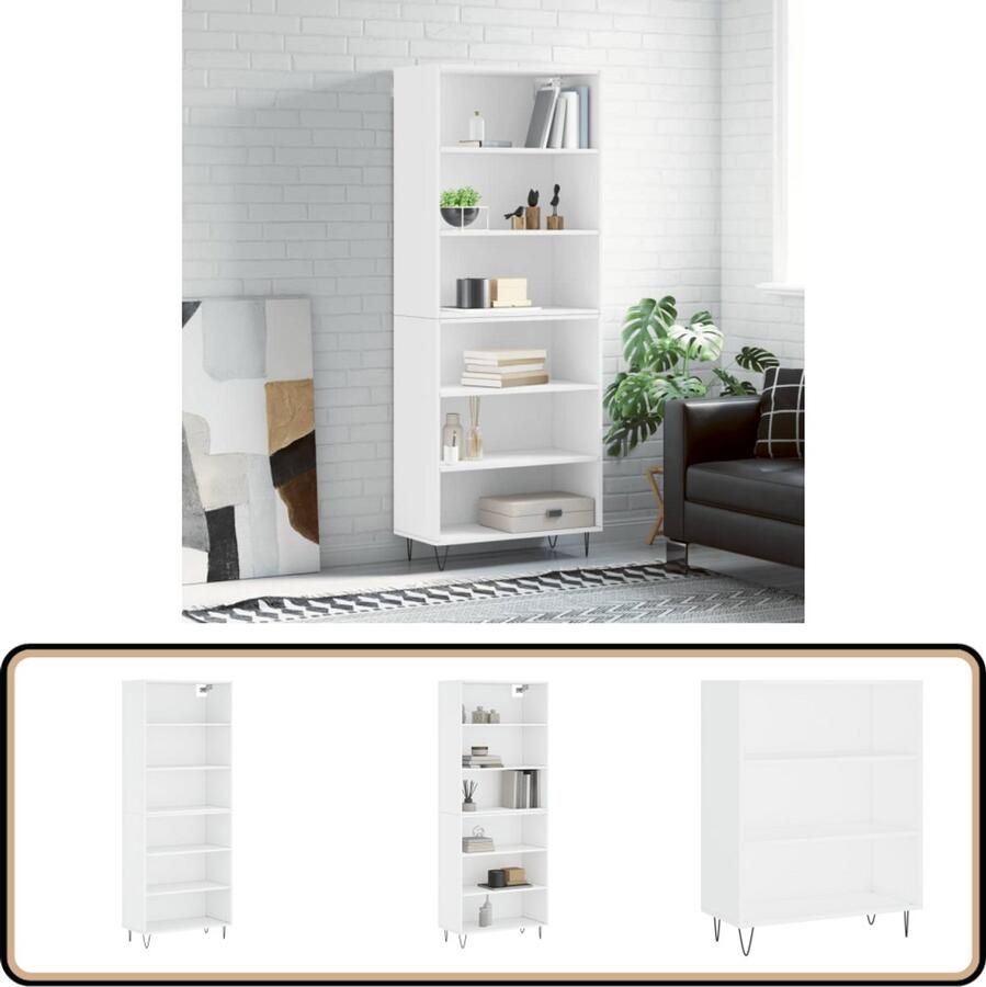 VidaXL Hoge Kast Wit Bewerkt Hout 180 cm Hoge Kast Buffetkast Opbergkast Houten Kast Witte Kast - Foto 2