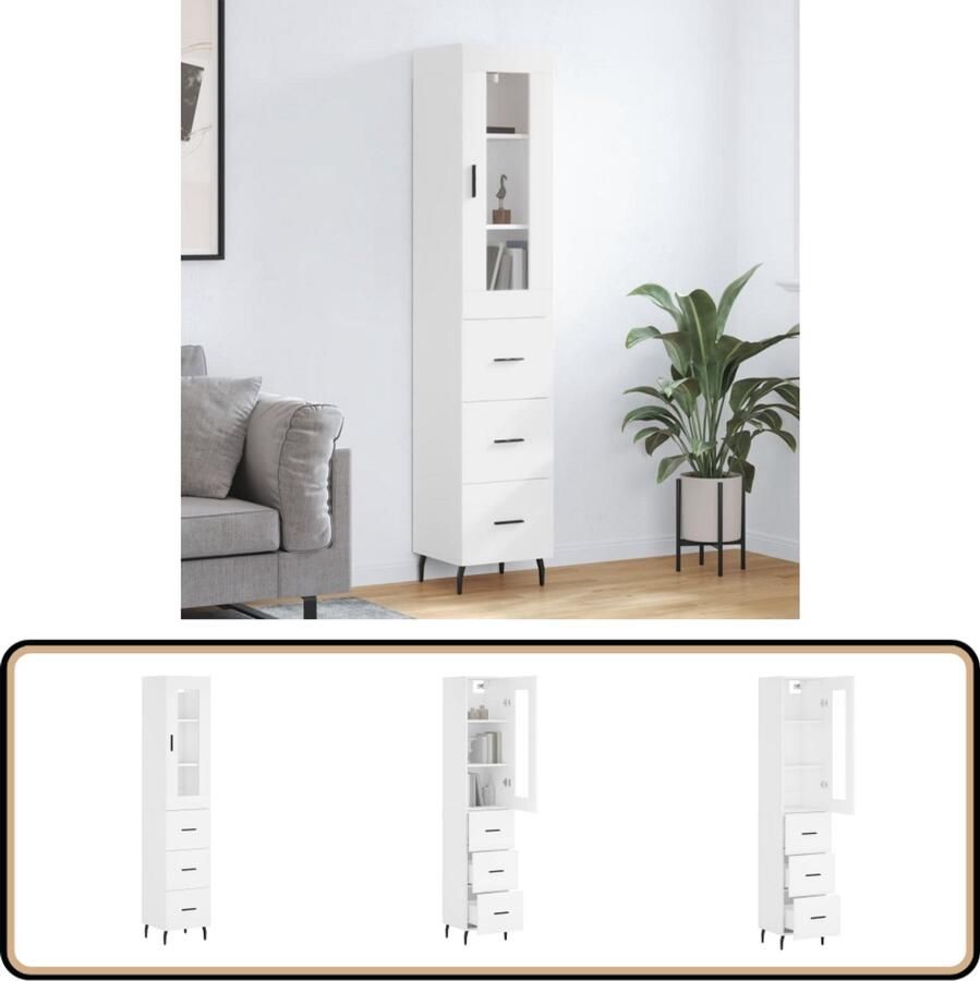 VidaXL Hoge Kast Wit Bewerkt Hout 180 cm Hoge Kast Dressoir Buffetkast Opbergkast Houten Kast - Foto 2