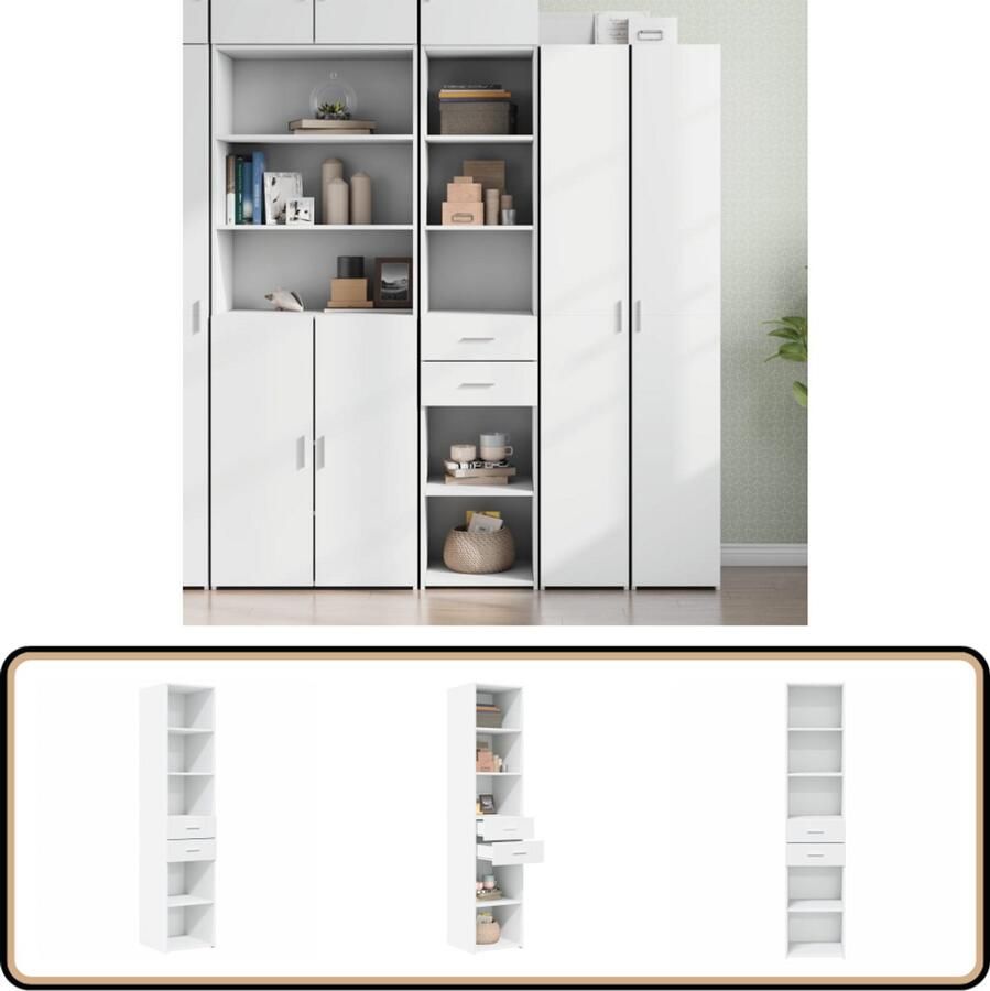 VidaXL Hoge Kast Wit Bewerkt Hout 185 cm Hoge Kast Opbergkast Scandinavisch Design Houten Kast Wit Meubel