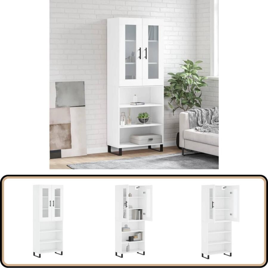 VidaXL Hoge kast Wit Bewerkt hout 69 5x34x180 cm Hoge Kast Kledingkast Opslagoplossing Houten Kast Wit Meubel - Foto 2