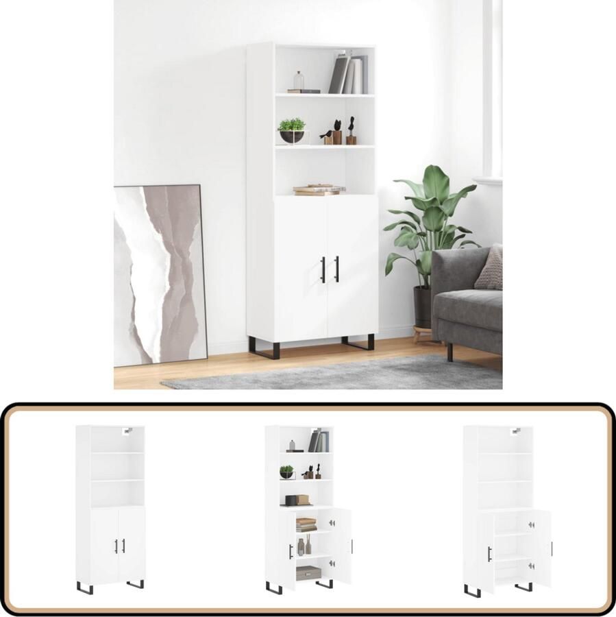 VidaXL Hoge Kast Wit Bewerkt Hout 69 5x34x180 cm Hoge Kast Witte Kast Houten Kast Opslagkast Badkamerkast - Foto 2