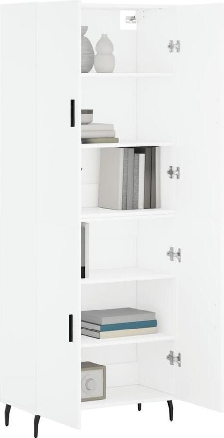 VidaXL Hoge Kast Wit Hout en Metaal 69 5x34x180 cm Hoge Kast Opbergkast Houten Kast Wit Kast