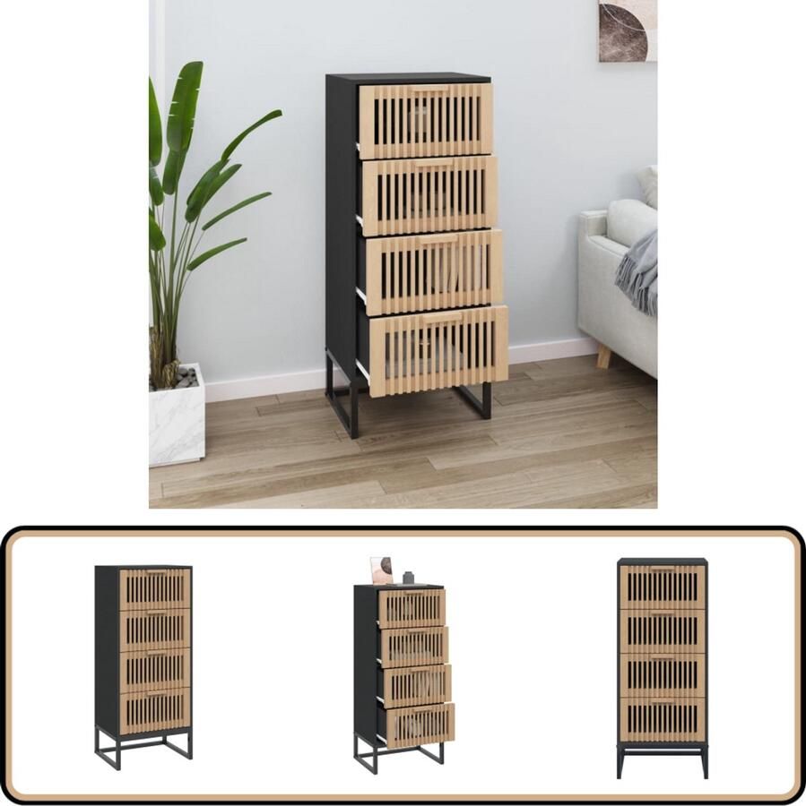 VidaXL Hoge kast Zwart 40x30x95 cm Hout & IJzer Hoge Kast Zwart Houtsoort Opslagruimte Boekenkast - Foto 2