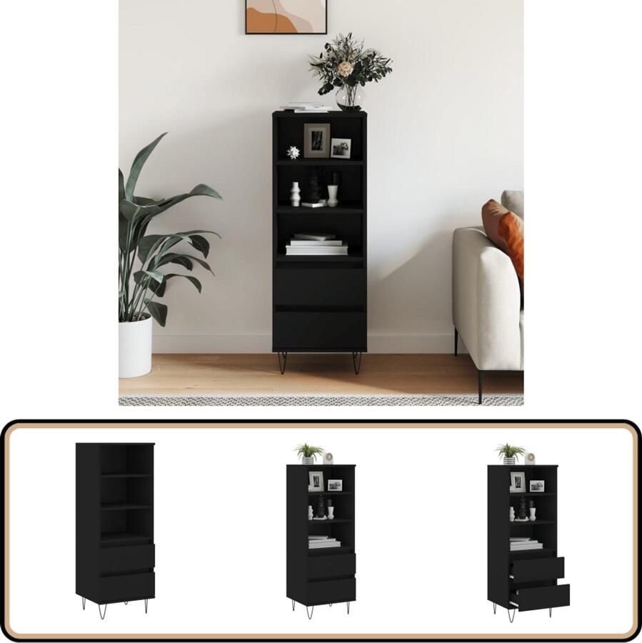 VidaXL Hoge kast zwart 40x36x110 cm Bewerkt hout Hoge Kast Industrieel Design Houten Kast Zwarte Kast Opbergkast - Foto 2